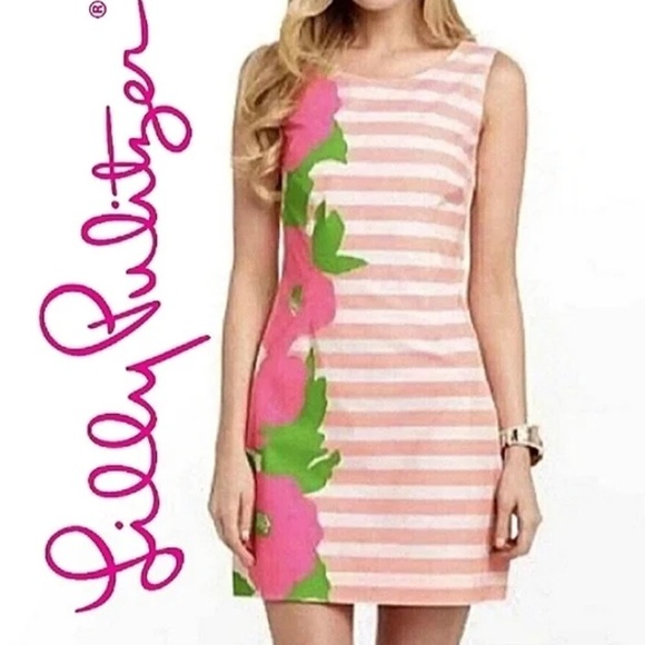 LILLY PULITZER Delia Floral Stripe Scoop Neck Sleeveless Shift Dress EUC - Picture 1 of 9